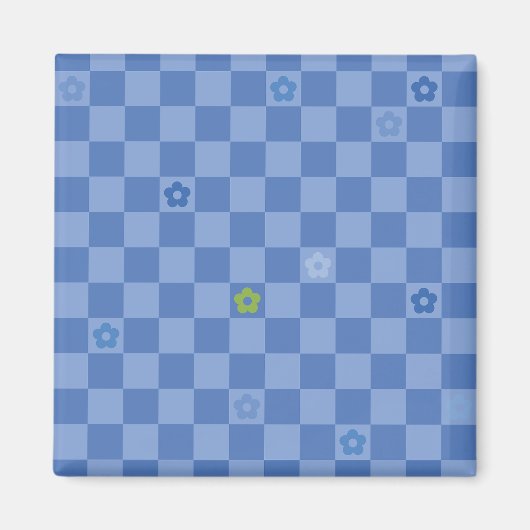 Flower Checkered Pattern No. 01 - Light Blue Magneet (Voorkant)