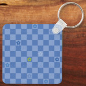 Flower Checkered Pattern No. 01 - Light Blue Sleutelhanger (Achterkant)