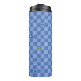 Flower Checkered Pattern No. 01 - Light Blue Thermosbeker