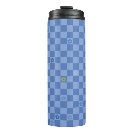 Flower Checkered Pattern No. 01 - Light Blue Thermosbeker (Voorkant)