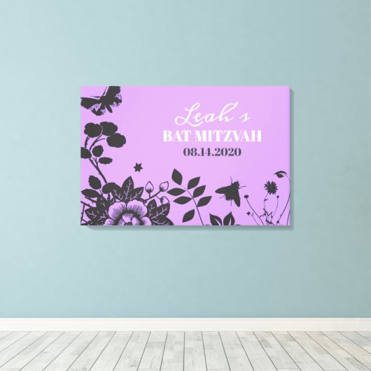 FLOWER CHILD Bat Mitzvah Sign-In Geheugenbord Canvas Afdruk (Insitu (Houten vloer))