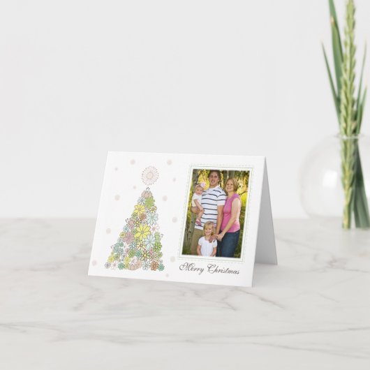 Flower Christmas Tree Family Photo Card Sjabloon (Voorkant)