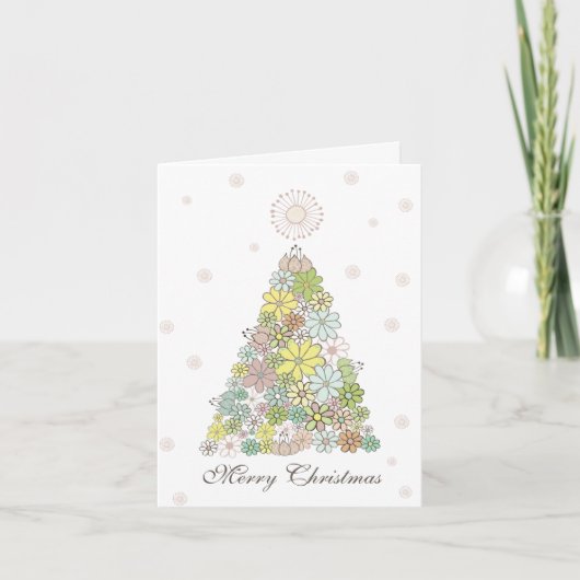 Flower Christmas Tree Family Photo Card Sjabloon (Voorkant)