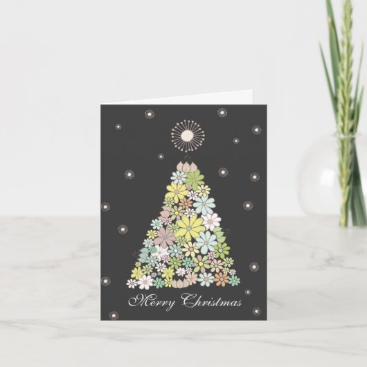 Flower Christmas Tree Family Photo Card Sjabloon (Voorkant)