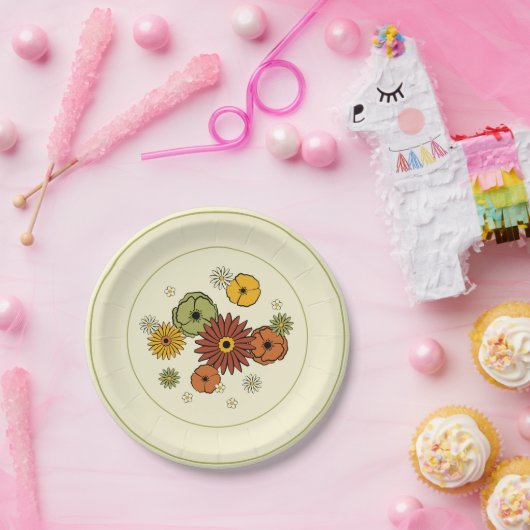 Flower Cluster Retro Kitschy Paper Plate 7" Papieren Bordje (Feest)