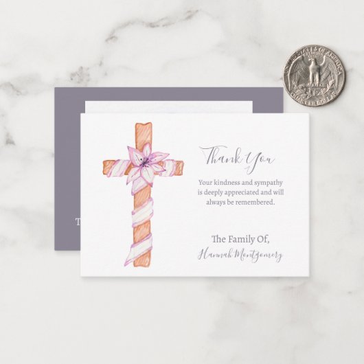 Flower Cross Foto Sympathie Begrafenis Kaart Notitiekaartje (Voorkant / Achterkant in situ)