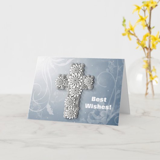 Flower Cross Gefeliciteerd Doop Kaart (Gele Bloem)