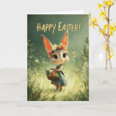 Flower-Crown Bunny with Easter Basket Meadow Card Kaart (Gele Bloem)