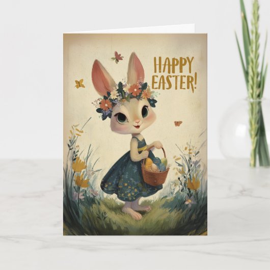 Flower-Crown Easter Bunny in Spring Meadow Card Kaart (Voorkant)