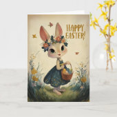 Flower-Crown Easter Bunny in Spring Meadow Card Kaart (Gele Bloem)