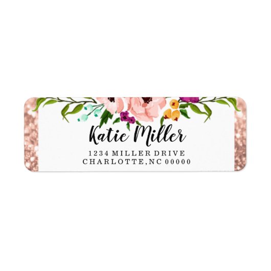 Flower Crown Glitter Roze Rose Gold Return Etiket (Voorkant)