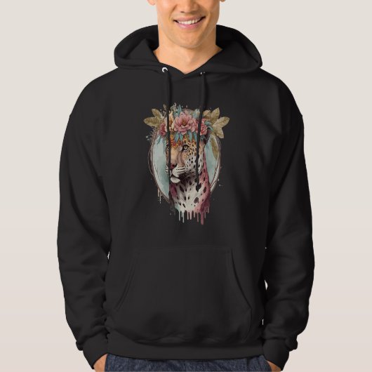 Flower Crown Jaguar Floral Animal Hoodie (Voorkant)