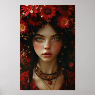 Flower Crown Stijlvolle Jonge Vrouw Poster
