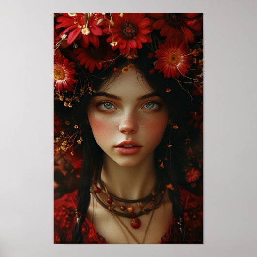 Flower Crown Stijlvolle Jonge Vrouw Poster (Voorkant)