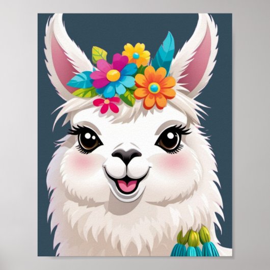 Flower-Crowned Llama Elegance Poster (Voorkant)