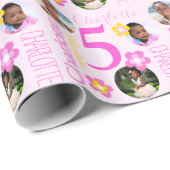 Flower custom name photos age 5th birthday wrap cadeaupapier (Rol Hoek)