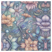 FLower Damask Blauw Goud Ontwerp Stof (Close Up)