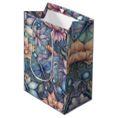 FLower Damask Blue Gold Medium Cadeauzakje (Voorkant Gekanteld)
