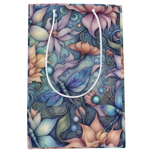 FLower Damask Blue Gold Medium Cadeauzakje (Voorkant)