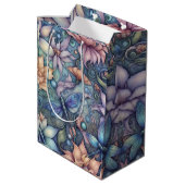 FLower Damask Blue Gold Medium Cadeauzakje (Achterkant Gekanteld)