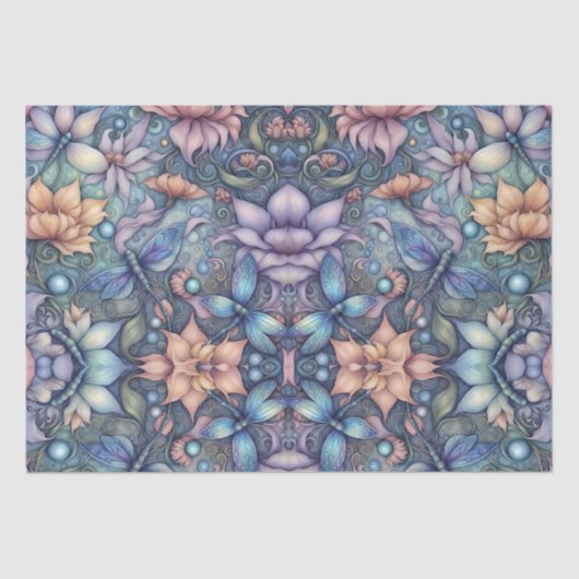 FLower Damask Blue Gold Tissuepapier (Voorkant)