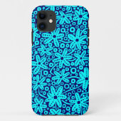Flower Design - Cyan on Deep Navy.pdf iPhone Case (Achterkant)