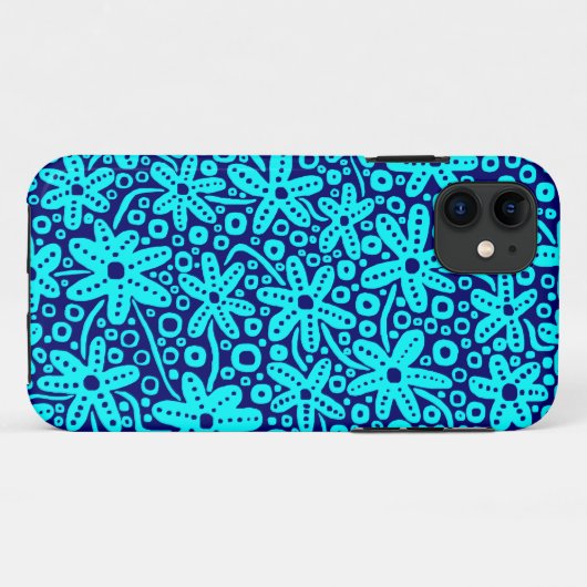 Flower Design - Cyan on Deep Navy.pdf iPhone Case (Achterkant (horizontaal))