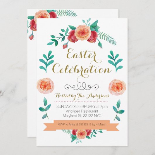 Flower Easter Celebration Uitnodiging (Voorkant / Achterkant)