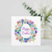 Flower Egg Shaped Wreath Happy Easter Kaart (Staand voorkant)