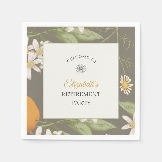 Flower Elegant Script Pensioenfeest Servet (Voorkant)