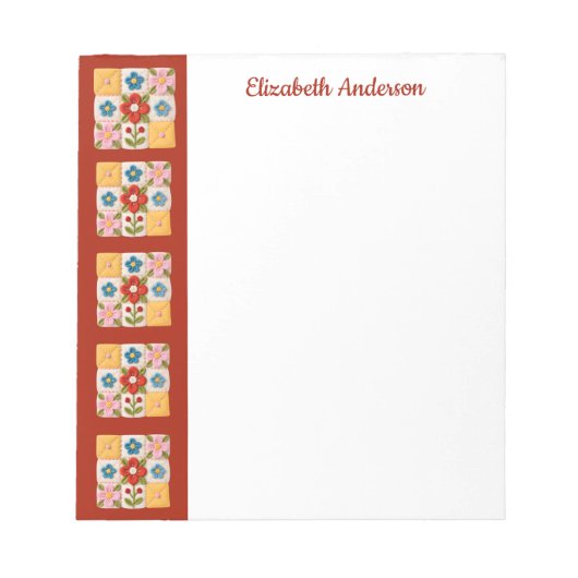 Flower Embroidered Quilt Block Border Note Pad Notitieblok (Voorkant)