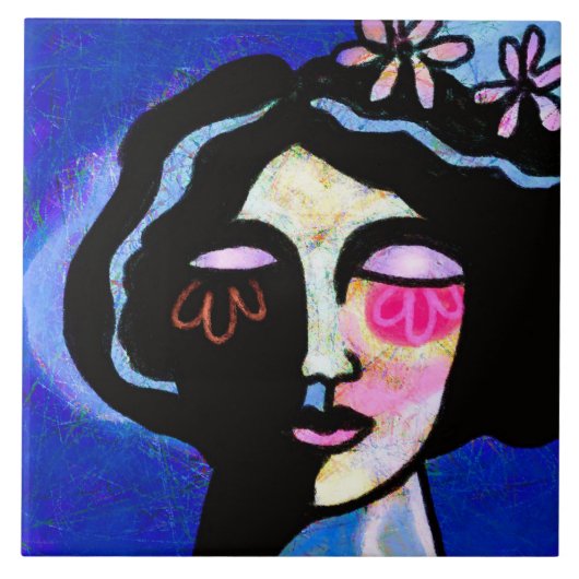 Flower Face Abstract digitaal portret van een vrou Tegeltje (Voorkant)