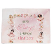 Flower Fairy 3rd Pink Glitter Gift Bag Groot Cadeauzakje (Voorkant)