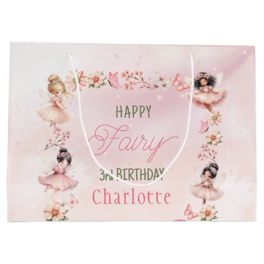 Flower Fairy 3rd Pink Glitter Gift Bag Groot Cadeauzakje (Achterkant)