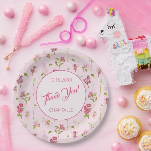 Flower Fairy Bedankt Naam Datum Papieren Bordje (Feest)