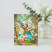 Flower Fairy en zachte konijn Briefkaart (Staand voorkant)