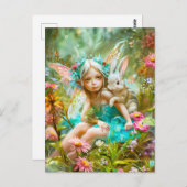 Flower Fairy en zachte konijn Briefkaart (Voorkant / Achterkant)