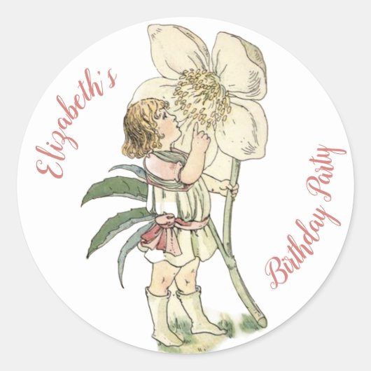 Flower Fairy gevouwen Note Kaart Ronde Sticker (Voorkant)
