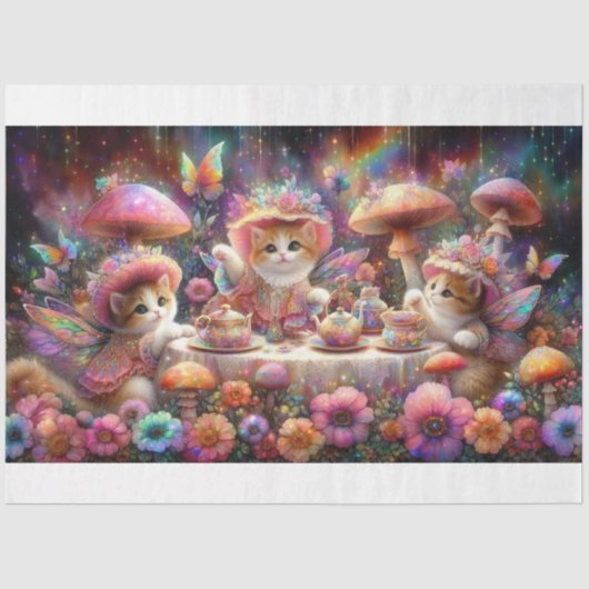 Flower Fairy Kitten Garden Party Decoupage Tissuepapier (Voorkant)