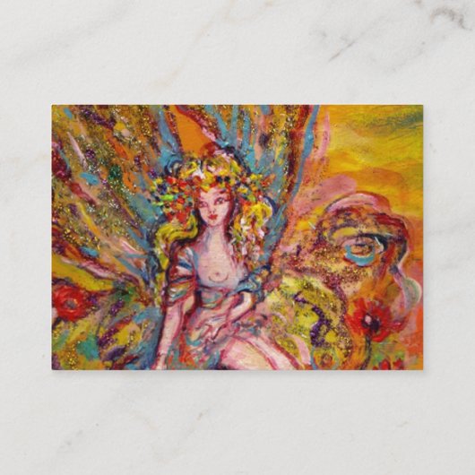 FLOWER FAIRY ,PINK IRIS Fantasy Blue Gold Sparkles Visitekaartje (Achterkant)