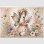  Flower Fairy & Schattige Kitten Decoupage Tissuepapier (Voorkant)