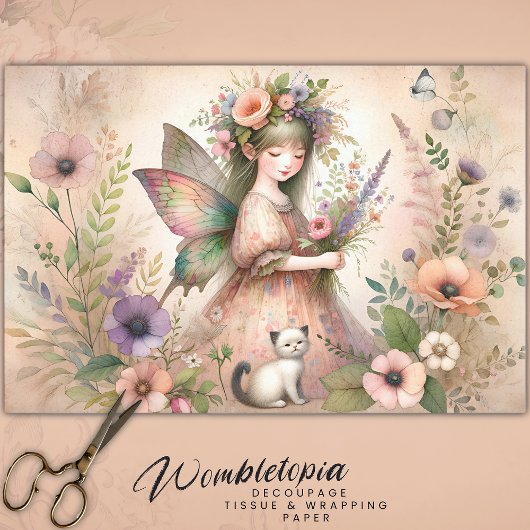  Flower Fairy & Schattige Kitten Decoupage Tissuepapier