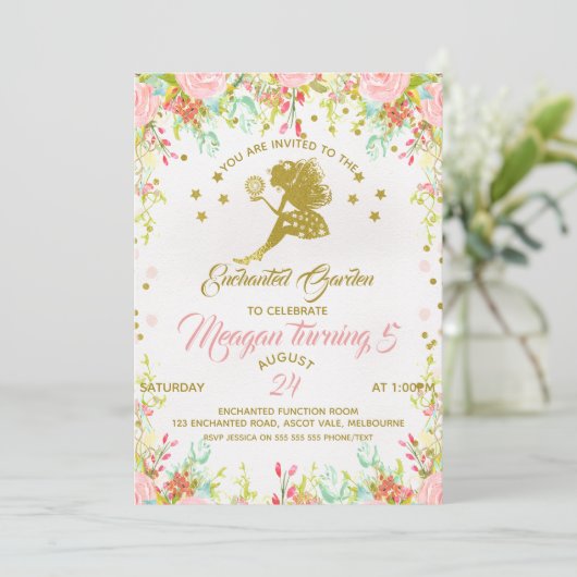 Flower Fairy verjaardagsuitnodiging Kaart (Staand voorkant)