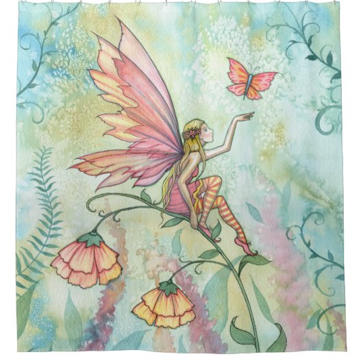 Flower Fairy Waterverf Illustratie Licht Luchtig Douchegordijn (Voorkant)