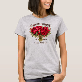 Flower Farmer Vintage Peony Bouquet Custom T-shirt