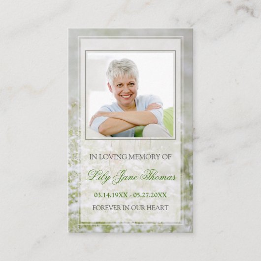 Flower Field Funeral Prayer Card Memorial Keepslag Visitekaartje (Voorkant)