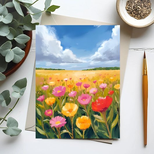 Flower Field Landscape Painting Briefkaart