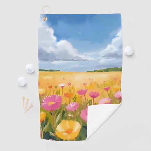 Flower Field Landscape Painting Golfhanddoek (Insitu)