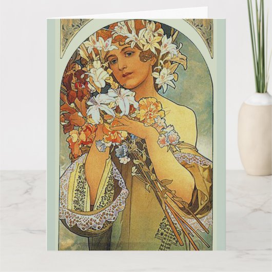 Flower, Fine Art Alphonse Mucha Verjaardag Kaart (Voorkant)