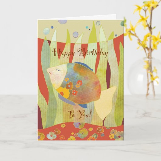 Flower Fish Happy Birthday Kaart (Gele Bloem)